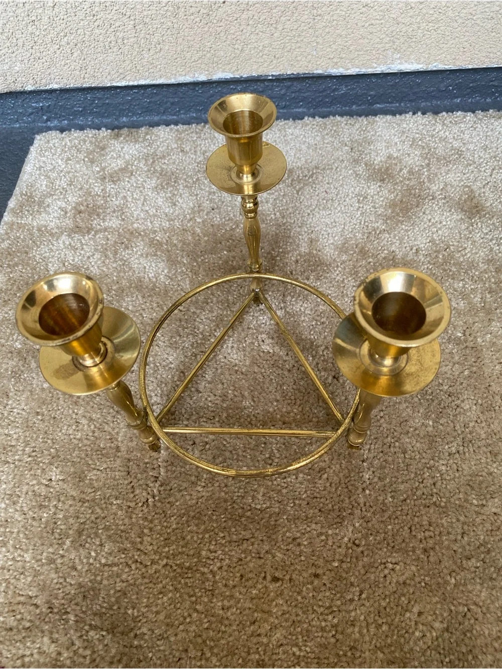 vintage mid-century brass 3-light candle holder